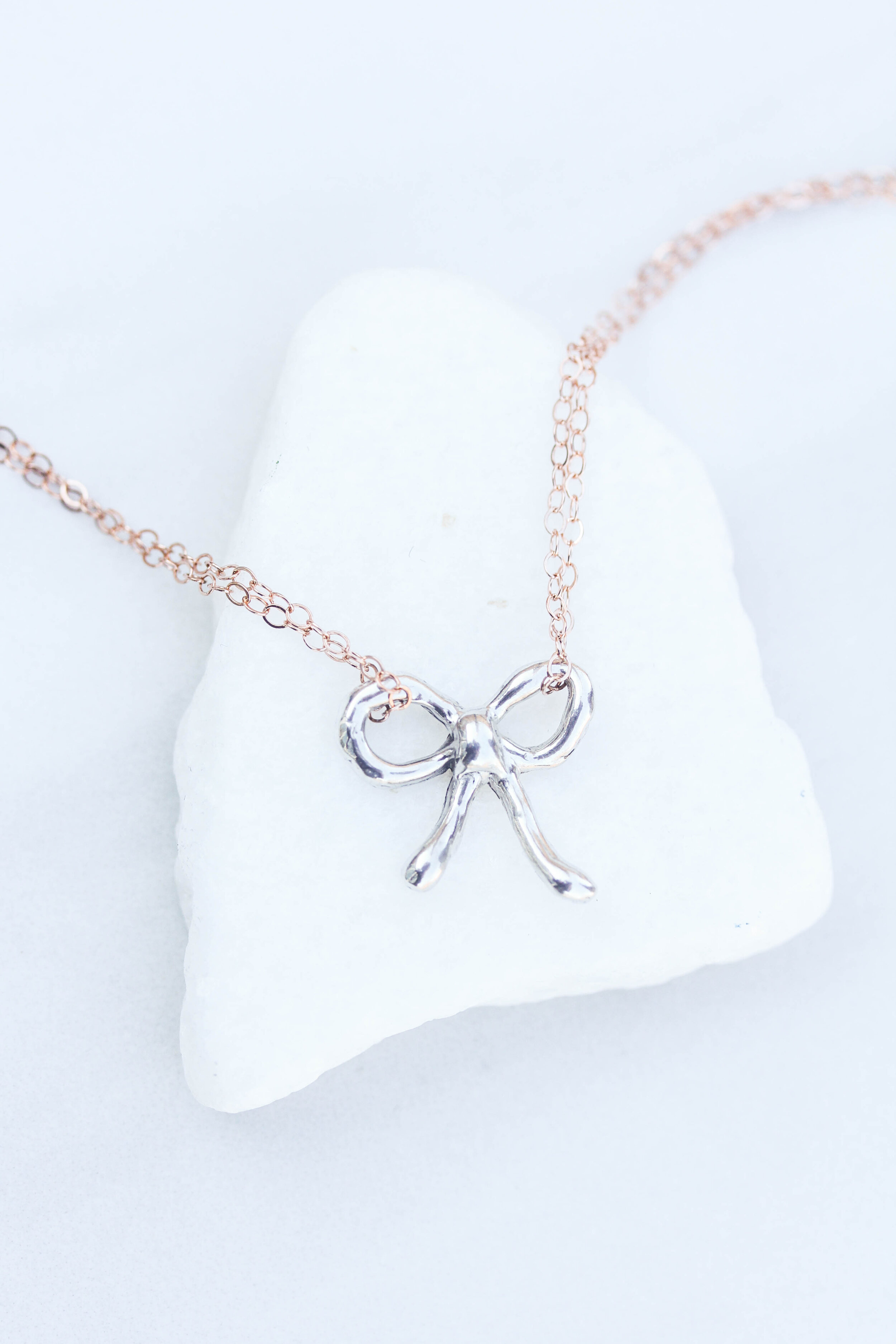 Rose gold ribbon bow two-tone necklace — Rach B Jewelry